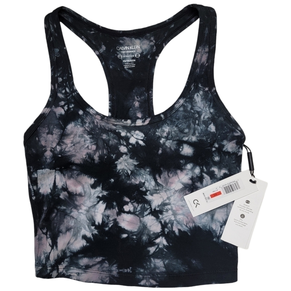 Calvin Klein Back Gray Pink Tie Dye Athletic Athleisure Racerback Crop Top XS